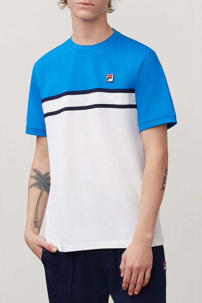 Fila Baldi T-Shirt Blue/White - Mens - 53061AUKZ